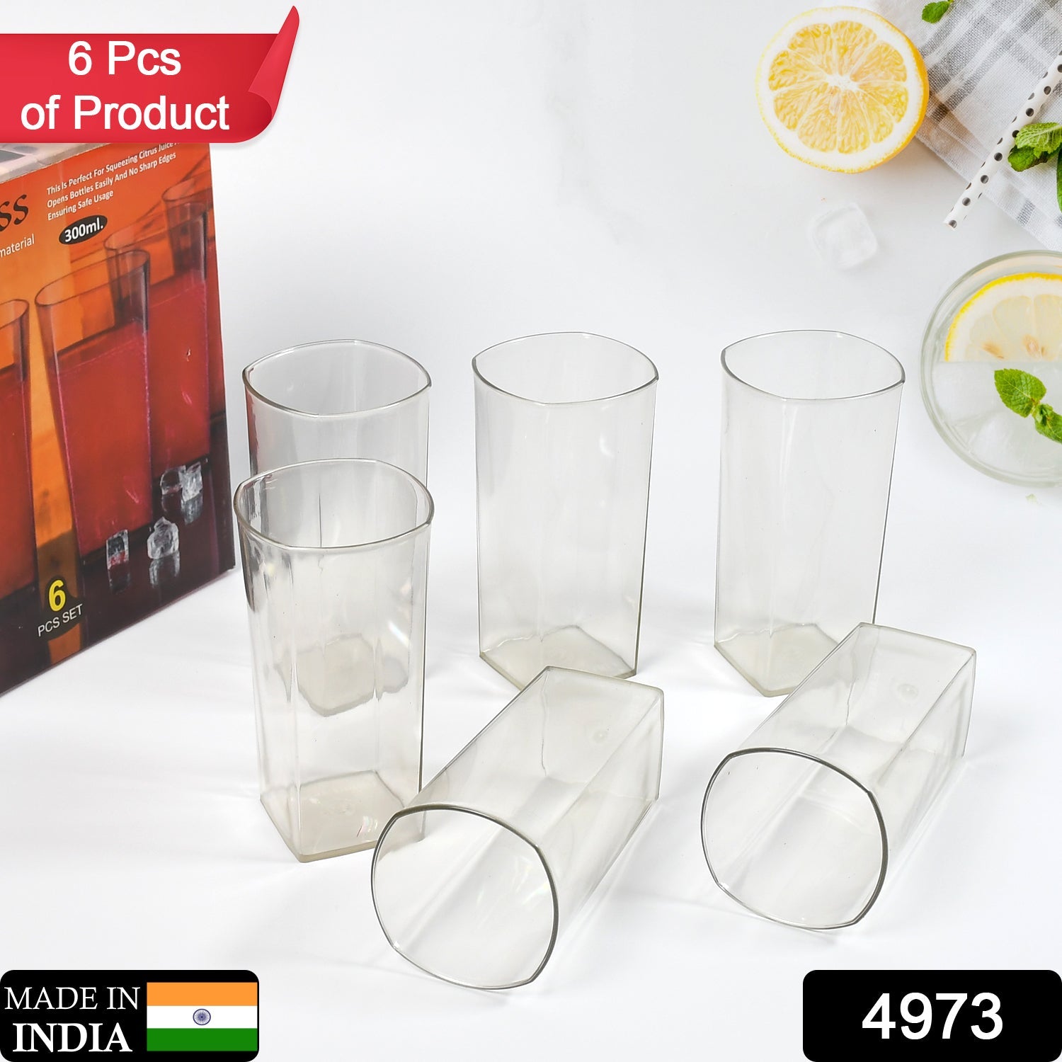 4973 Unbreakable Stylish Transparent Square Design Water/Juice/Beer/Wine Tumbler Plastic Glass Set ( 300 ML, Pack of 6) DeoDap 4973 Unbreakable Stylish Transparent Square Design Water/Juice/Beer/Wine Tumbler Plastic Glass Set ( 300 ML, Pack of 6) DeoDap